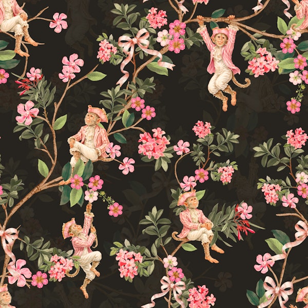 Vintage Monkey Rococo Chinoiserie Garden