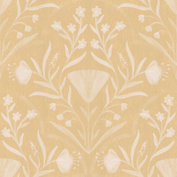 soft ochre floral damask pattern