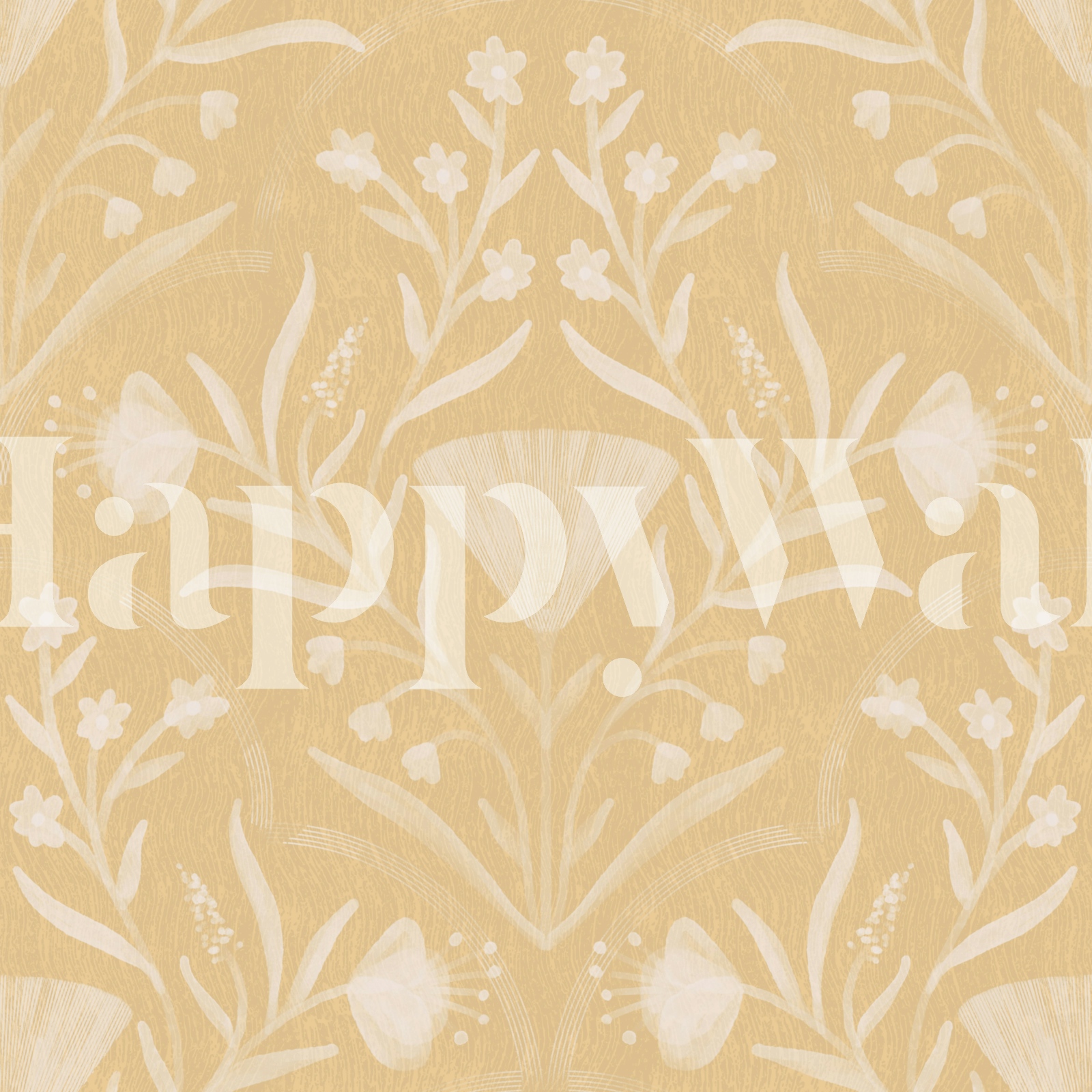 Ochre Pattern Design Soft Ochre Floral Damask Pattern | Happywall.com
