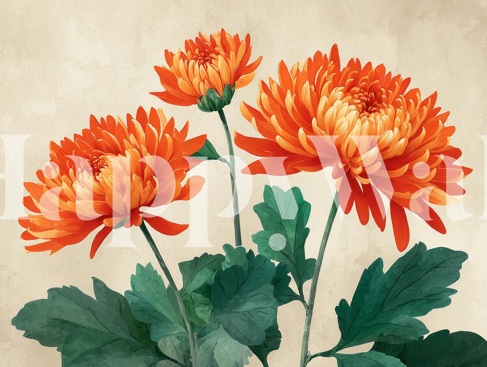 Vintage Orange Chrysanthemum wallpaper in a room