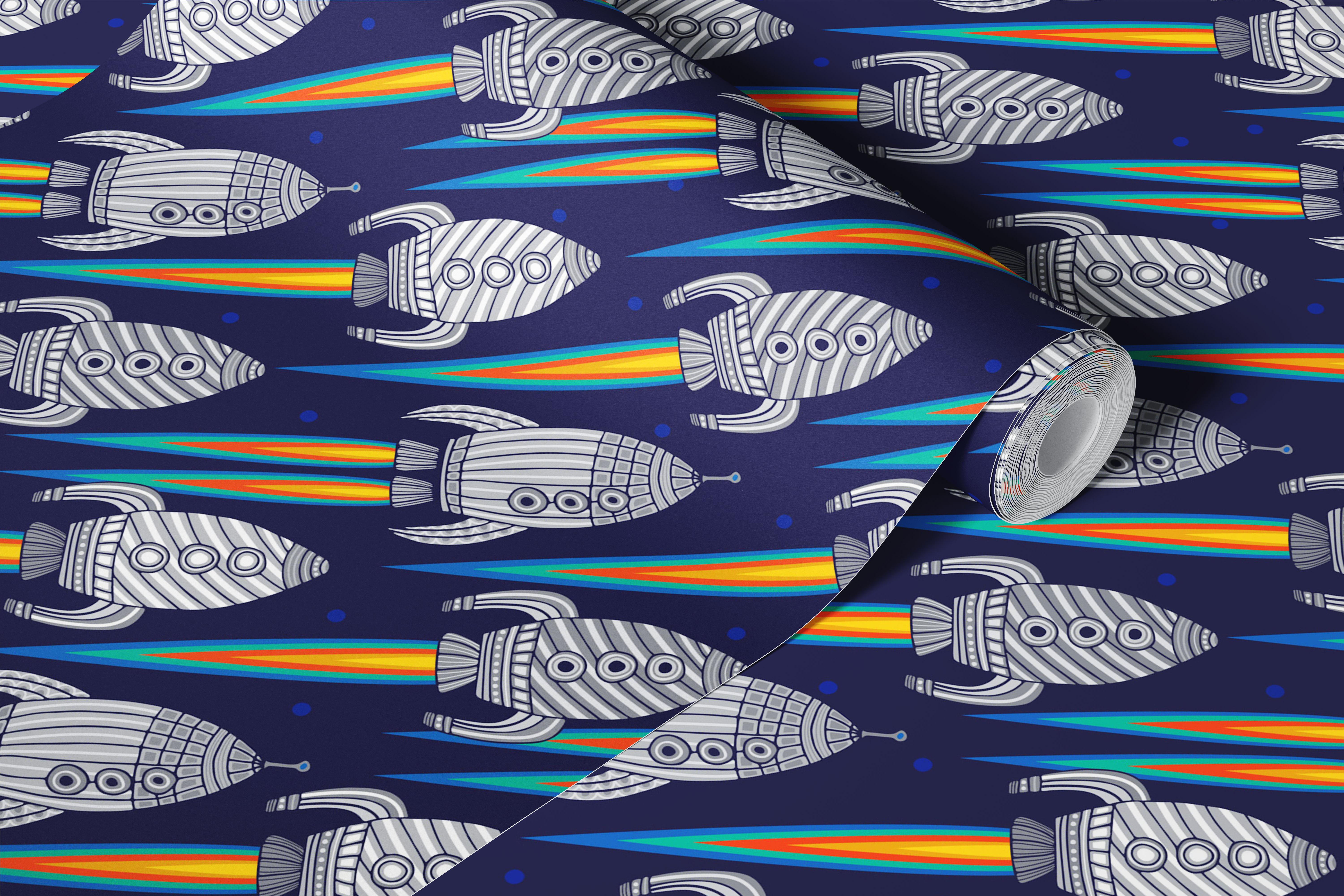 Barevný design tapety s raketami v pokoji