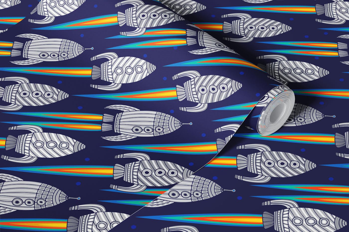 Blast Off Rockets Kids Outer Space Explore wallpaper roll