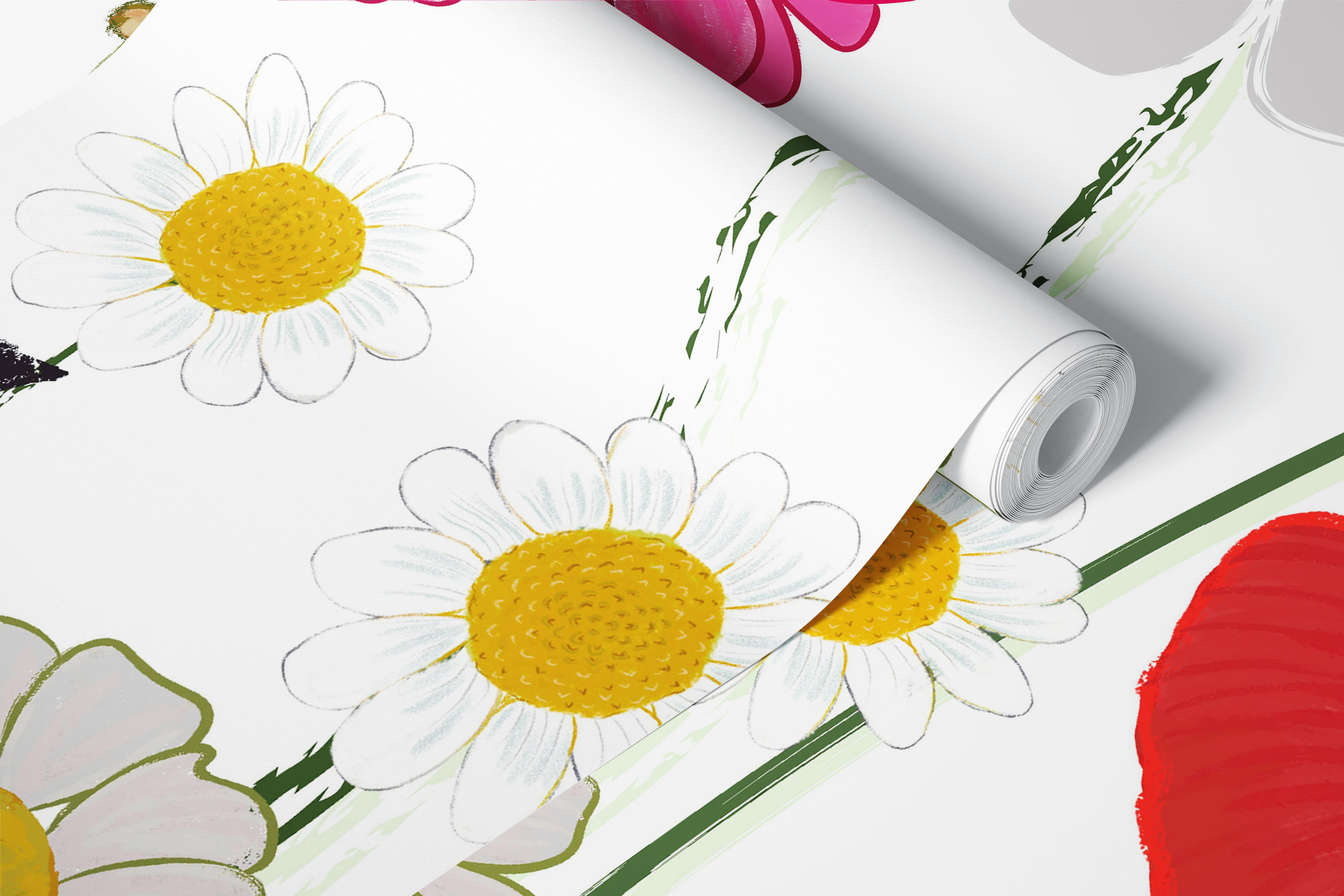 Tapet Whimsical wildflowers și ladybug într-o cameră