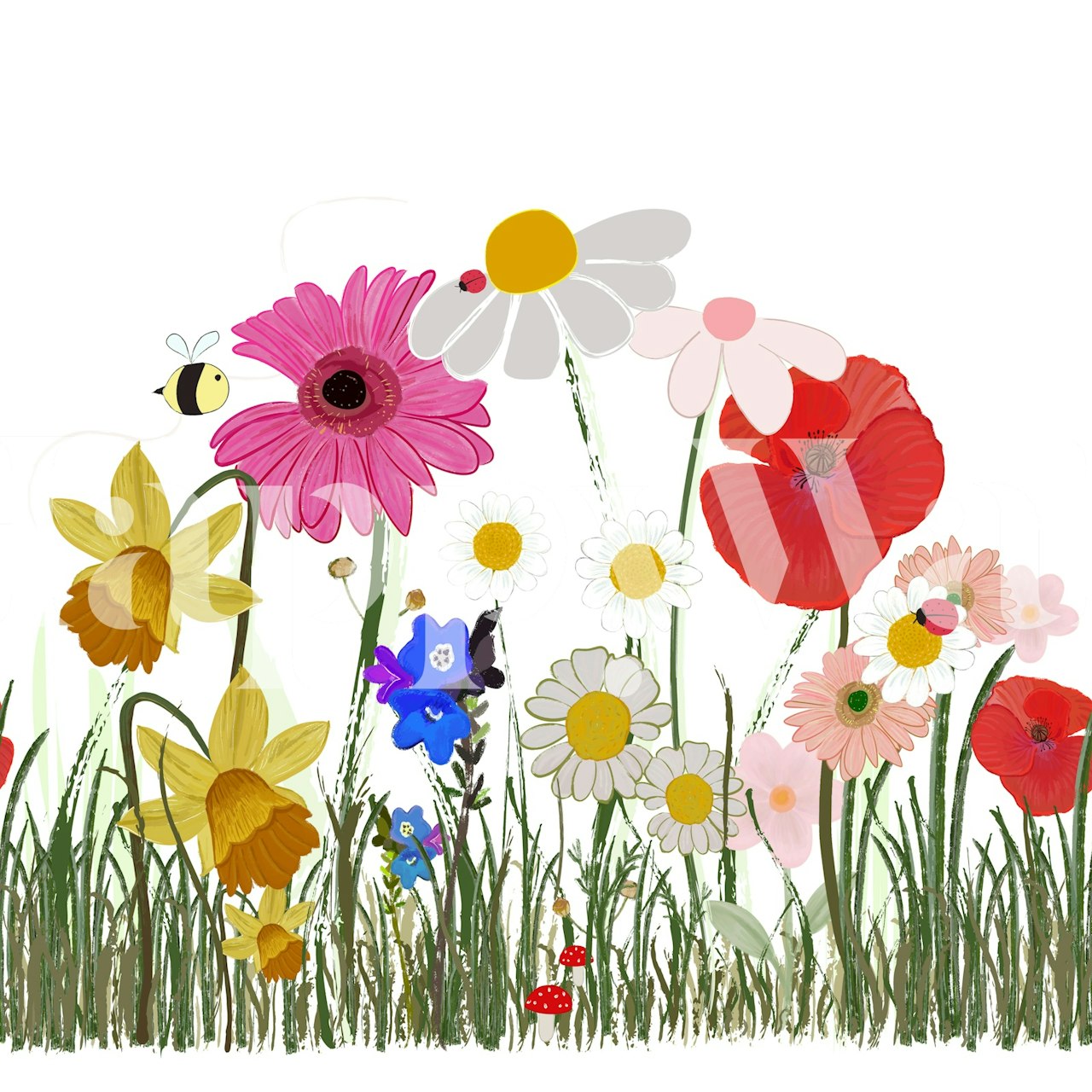 Whimsical wildflowers og ladybug tapet i et rom