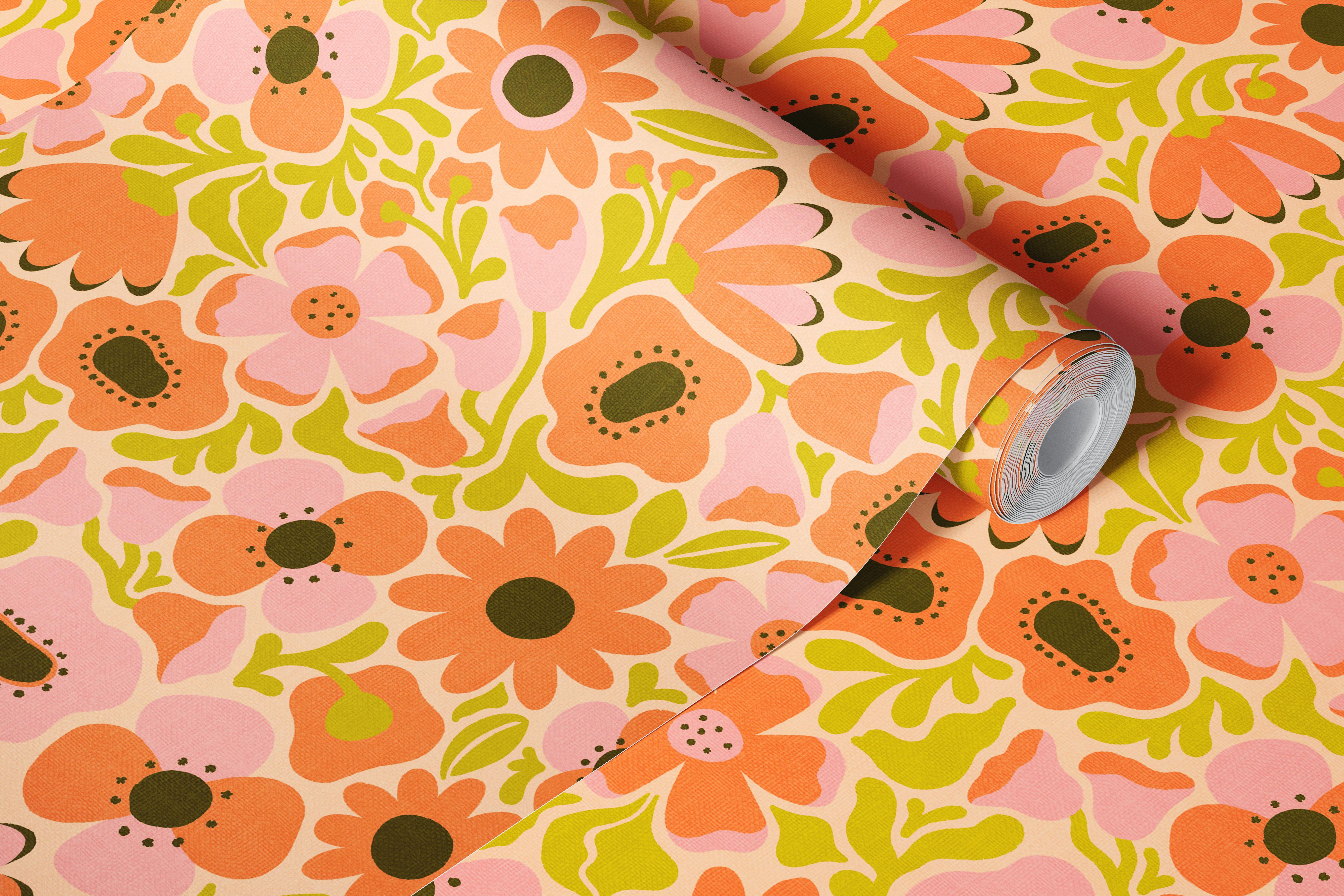 Mod Meadow in Vintage Orange behangontwerp