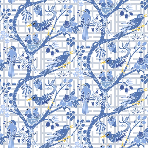 Chinoiserie Blue Bird Garden