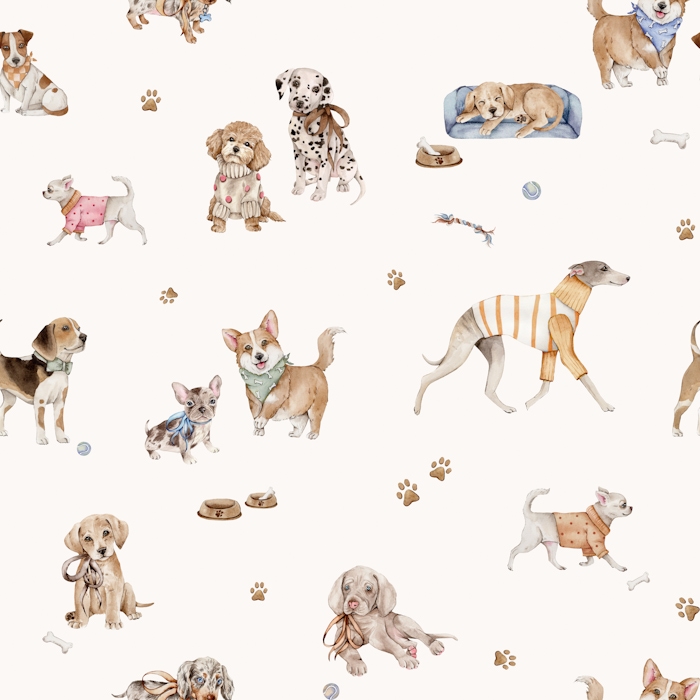 Colorful dog breeds off white big scale