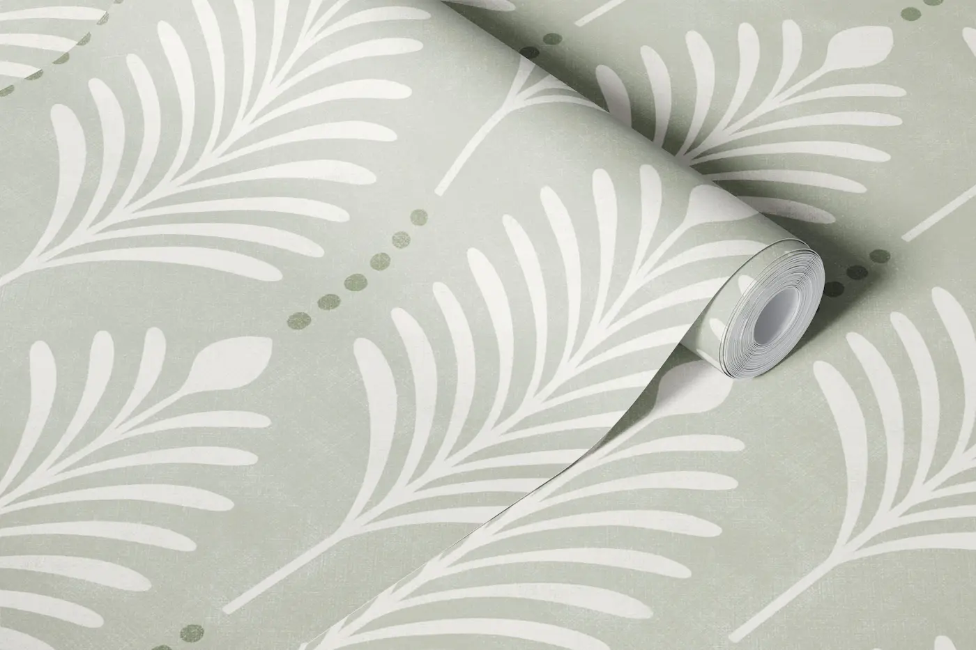 art deco vertical leaves - grey green back wallpaper roll