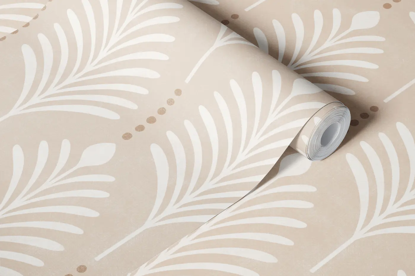 art deco vertical leaves - earthy beige back wallpaper roll
