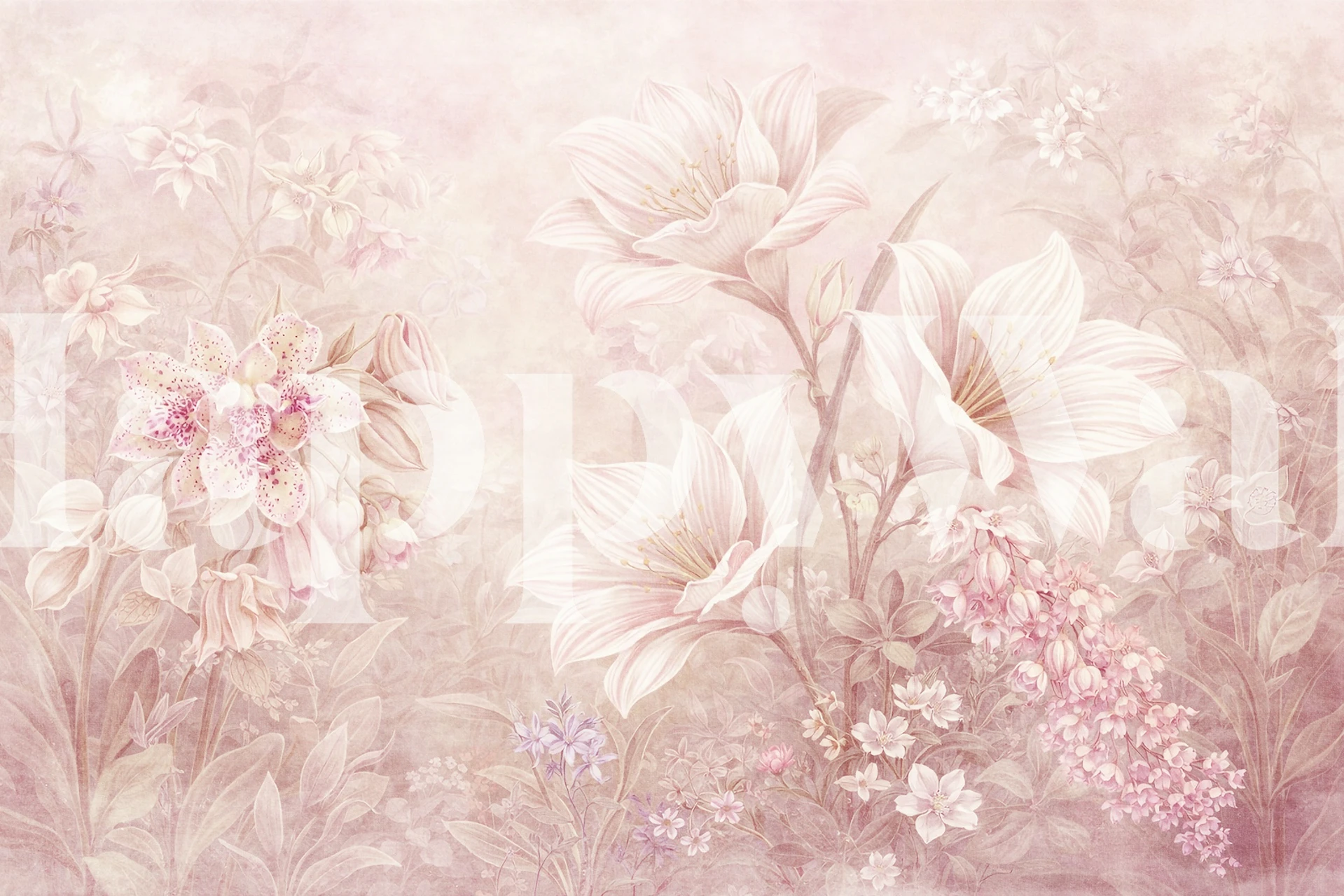 Ethereal Pastel Orchids Pink wallpaper in a room