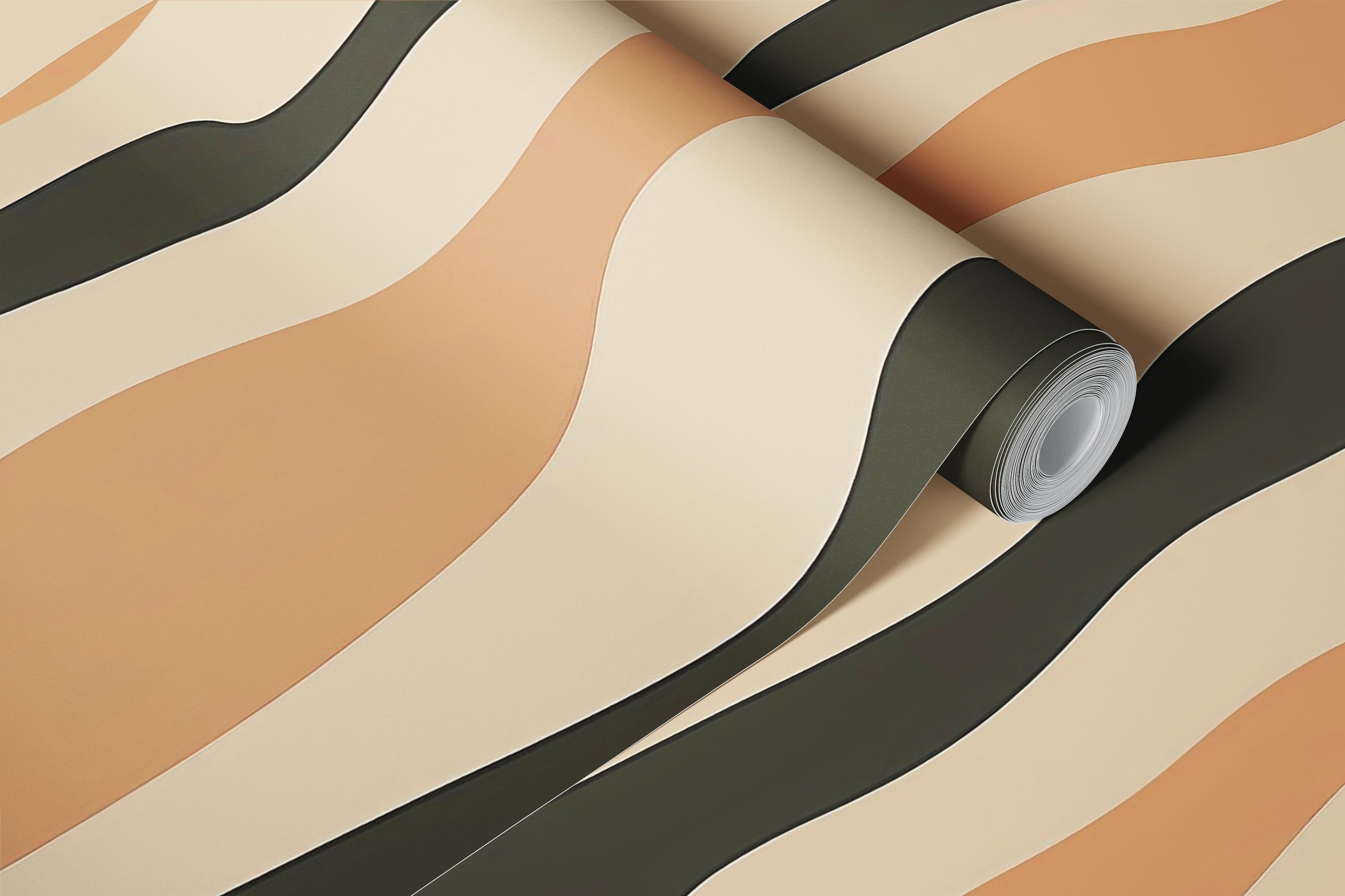 Earthtone Wavy Stripes wallpaper in a room
