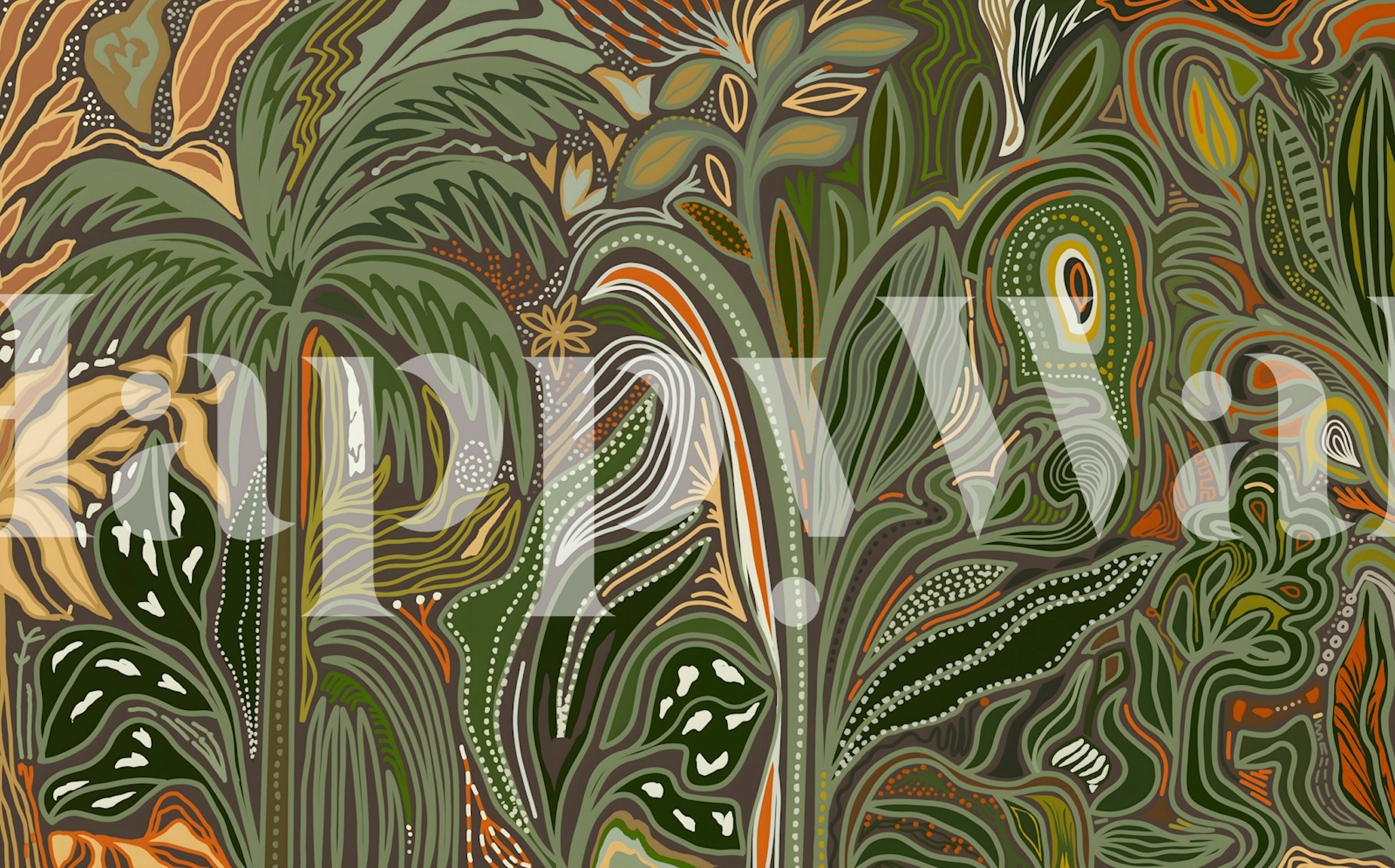 Palmae Mysticae Forest-behang in een stijlvolle kamer