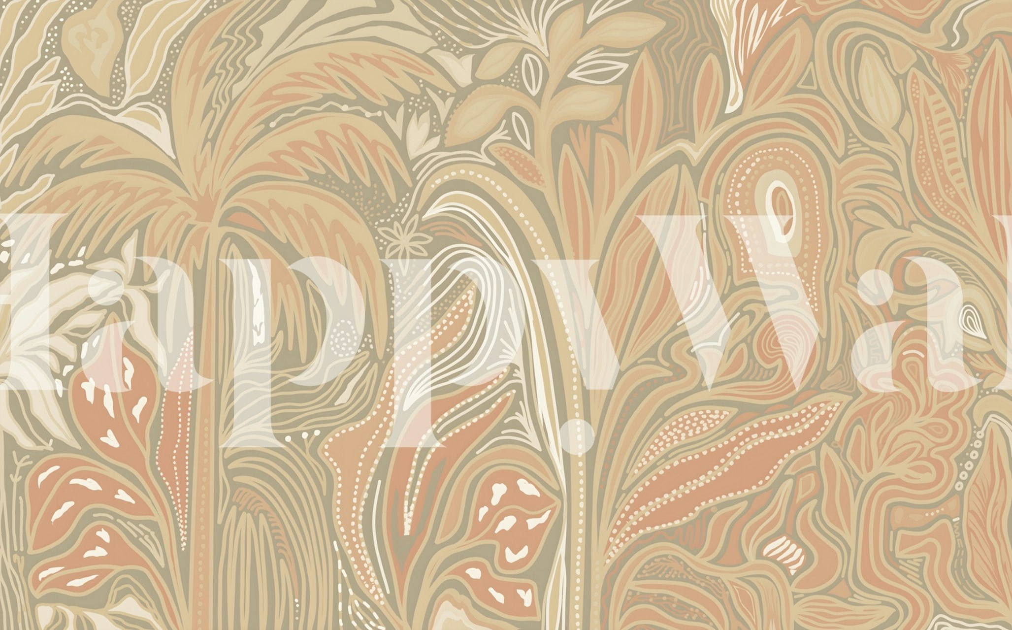 Boho Tropical Palms Beige wallpaper in a room