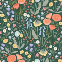 Wildflower Meadow - pastels on forest green L wallpaper