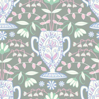 Amphora Mediterranean Floral Botanical Gray wallpaper