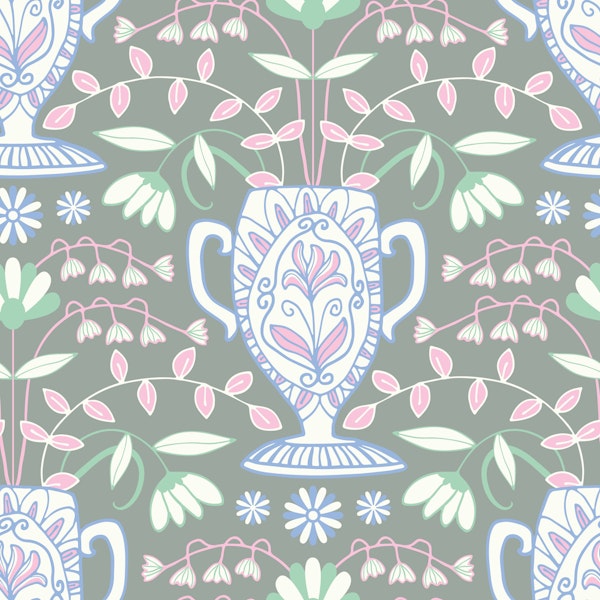 Amphora Mediterranean Floral Botanical Gray