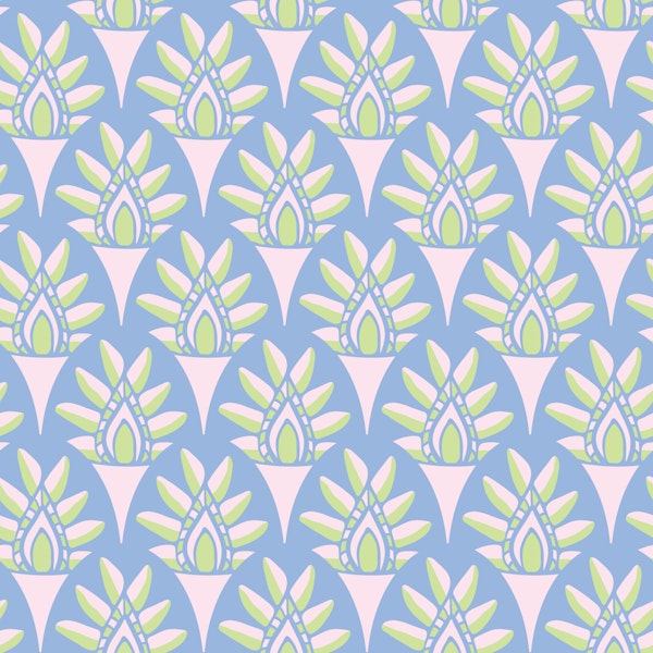 Acanthus Classical Botanical Leaf Pink Blue