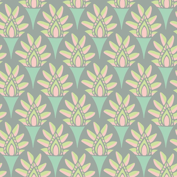 Acanthus Classical Botanical Leaf Green Gray