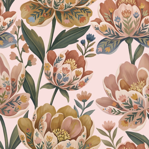 Boho Folk Flowers Blush