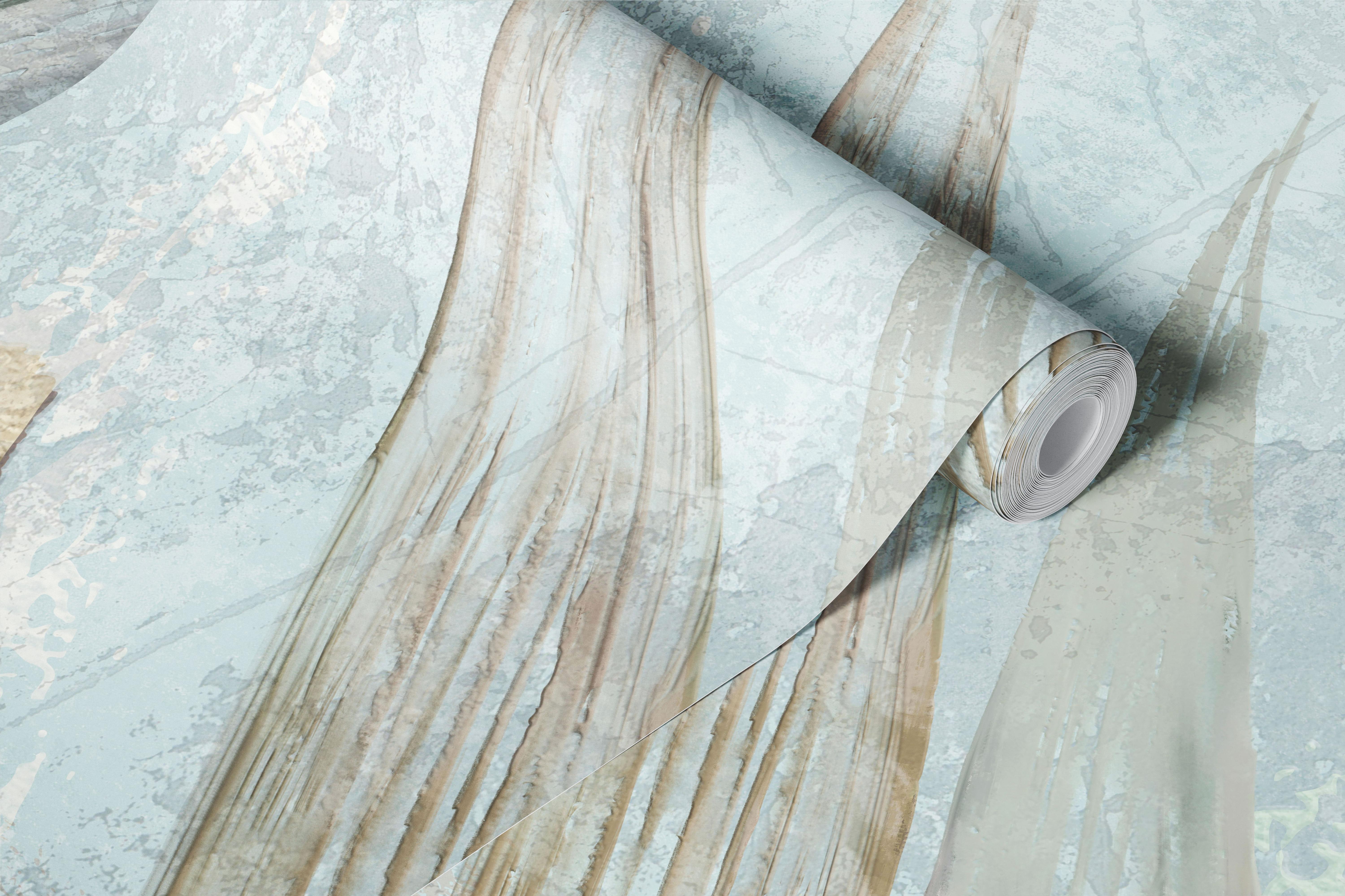 Modern Botanical Leaf Blue Tapete in einem Raum