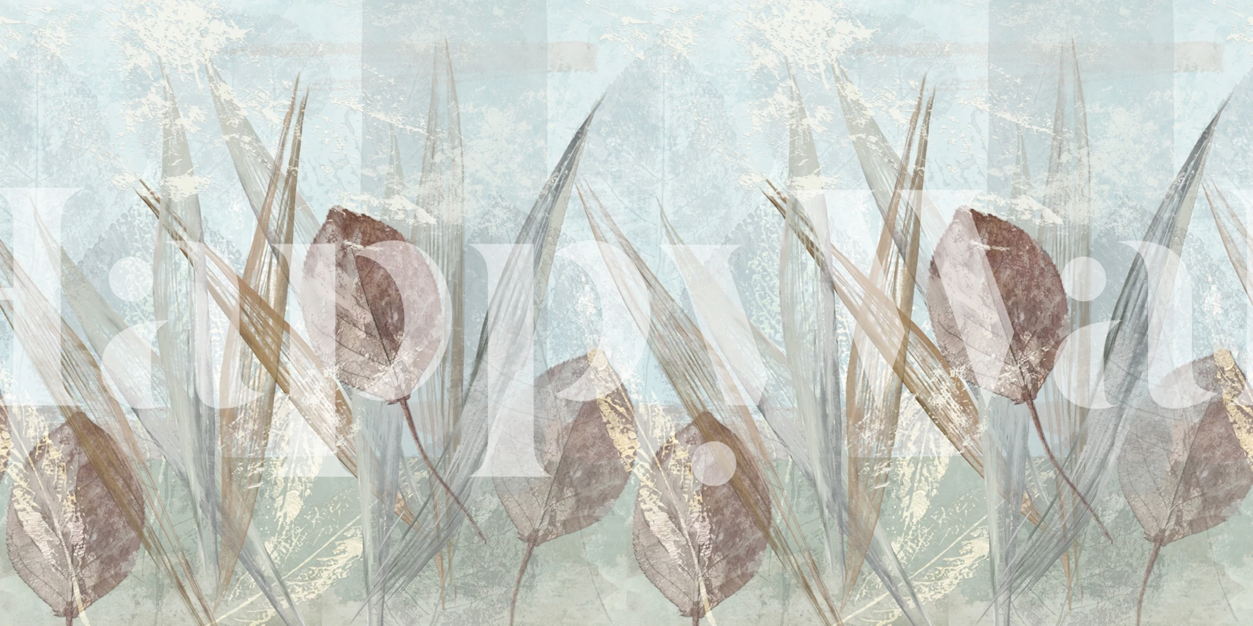 Papel de parede Modern Botanical Leaf Blue em um quarto