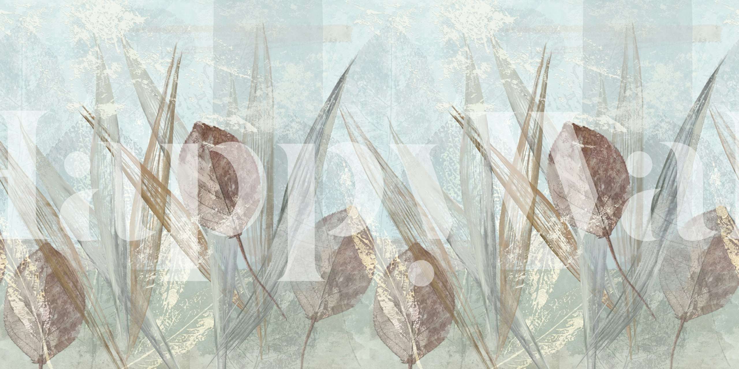 Modern Botanical Leaf Blue wallpaper in a room