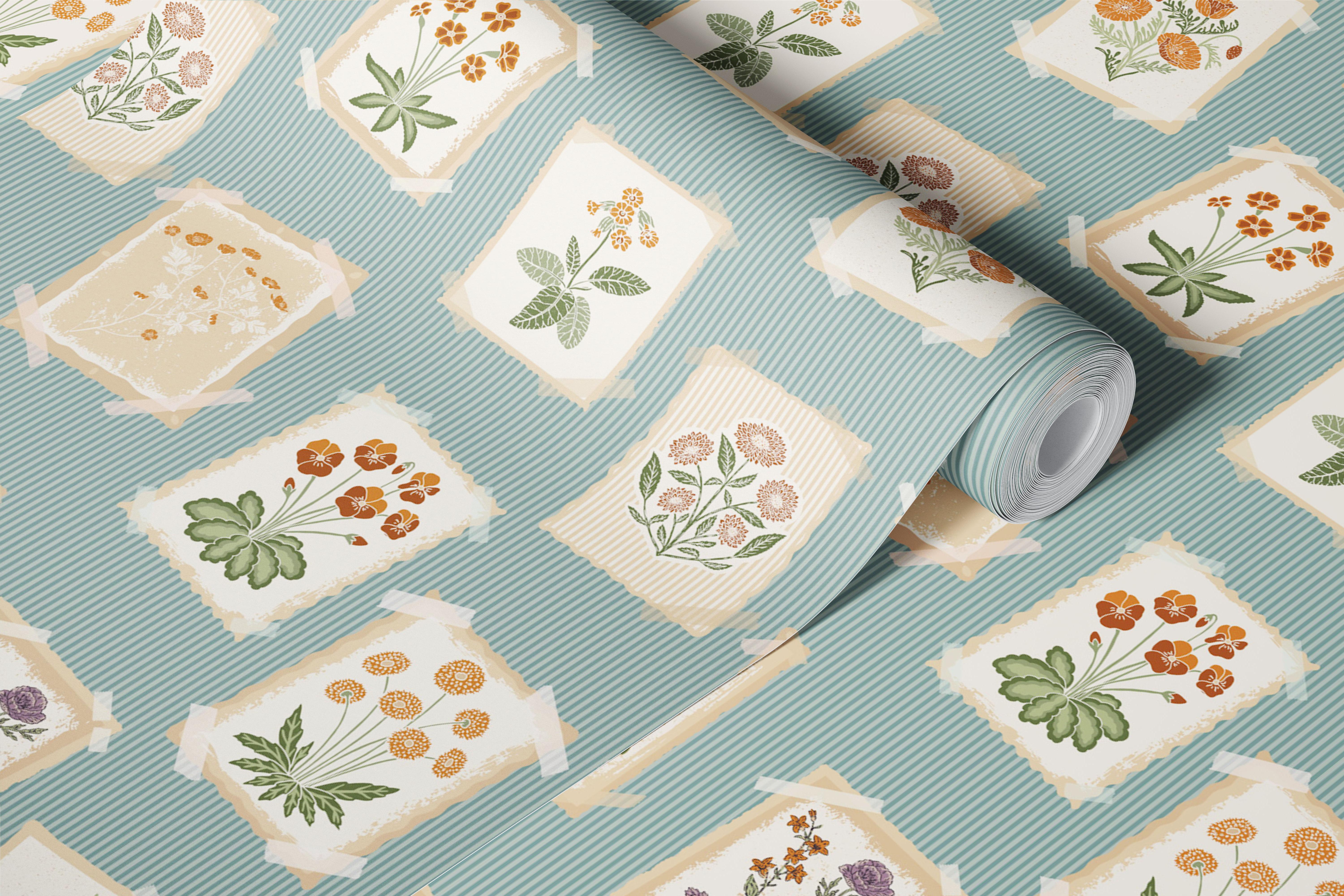 Vintage botanical wallpaper in a room
