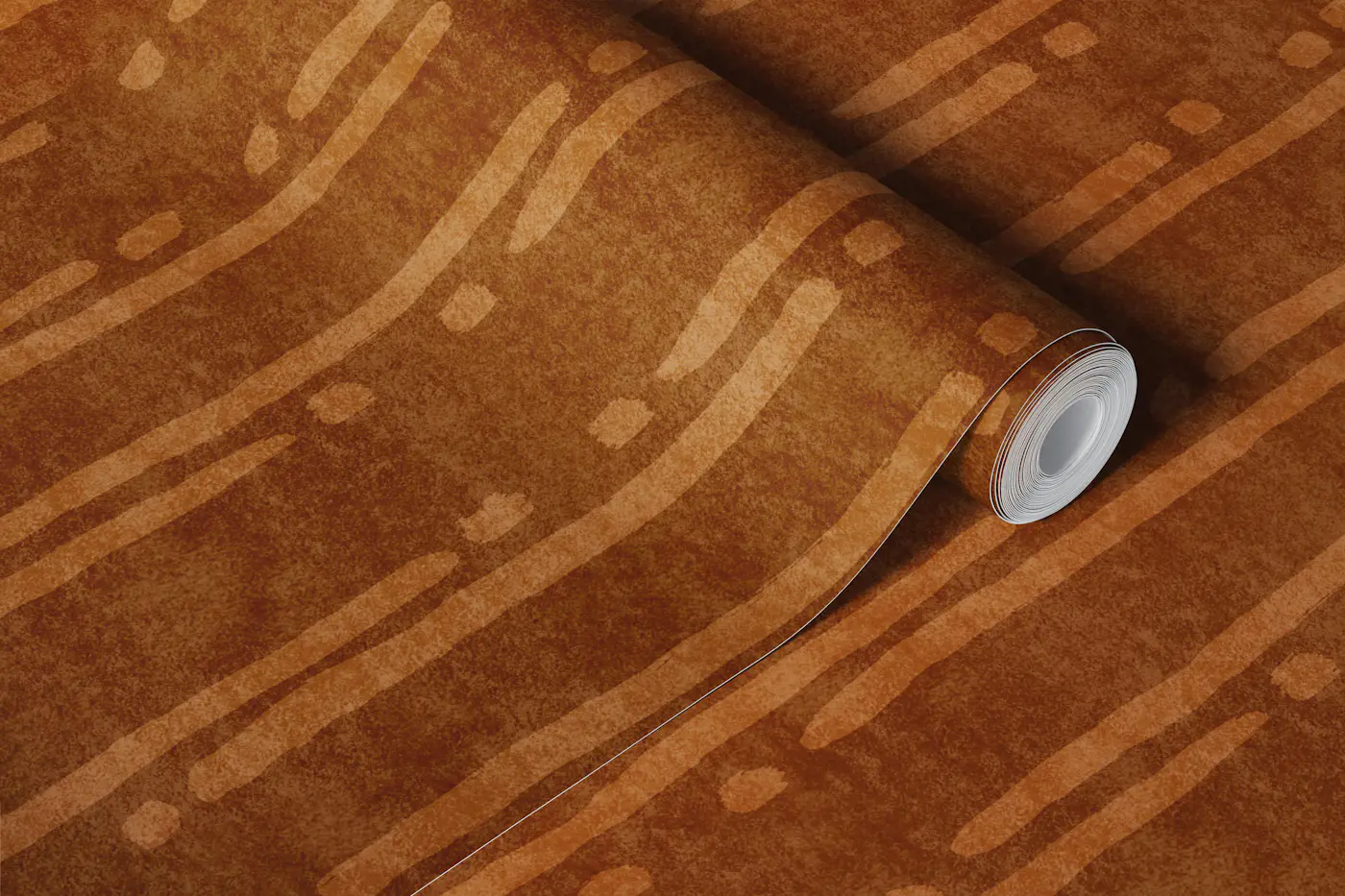 Hand painted brushstroke stripes earthy amber wallpaper roll