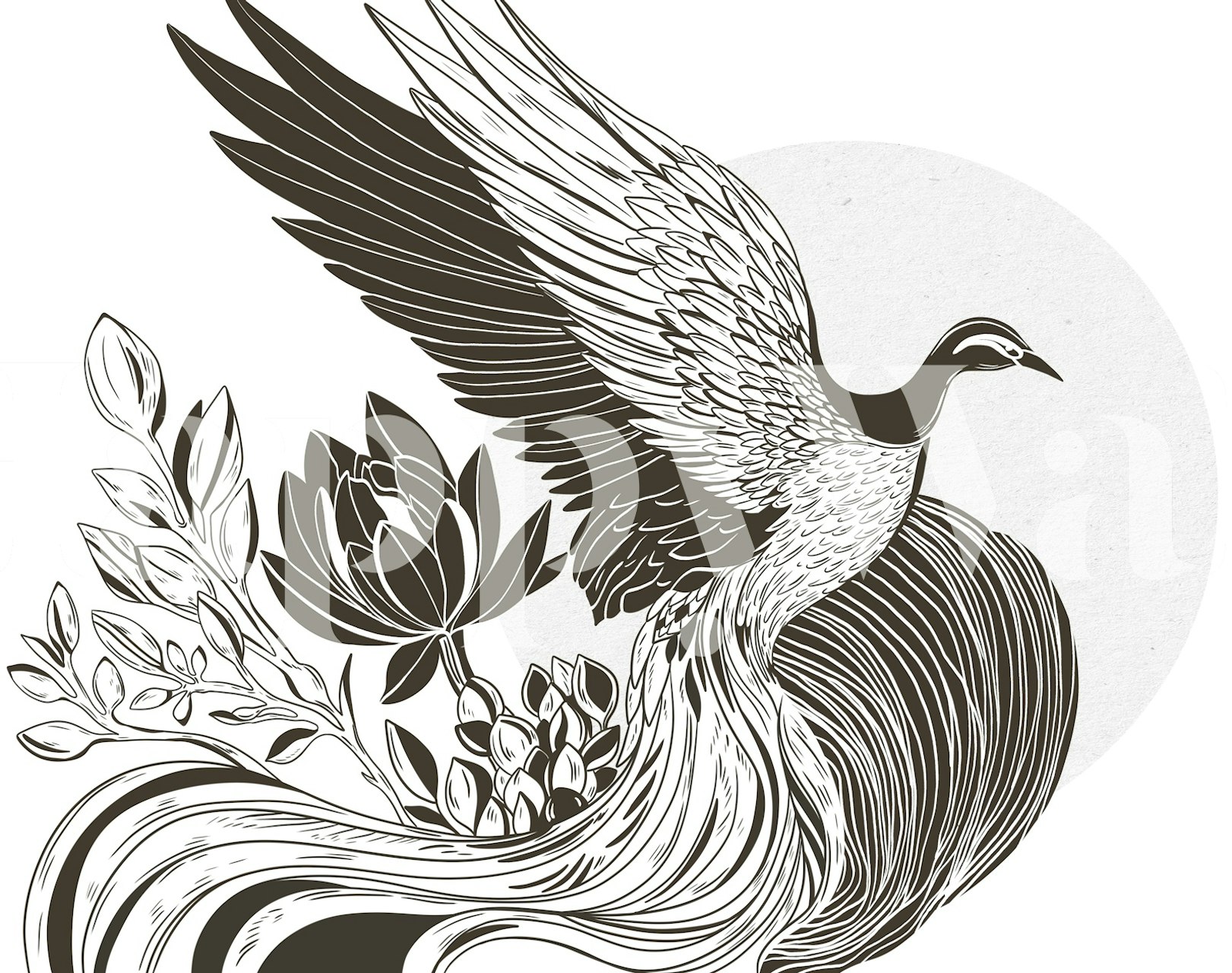 Phoenix in brown wallpaper displayed in a room