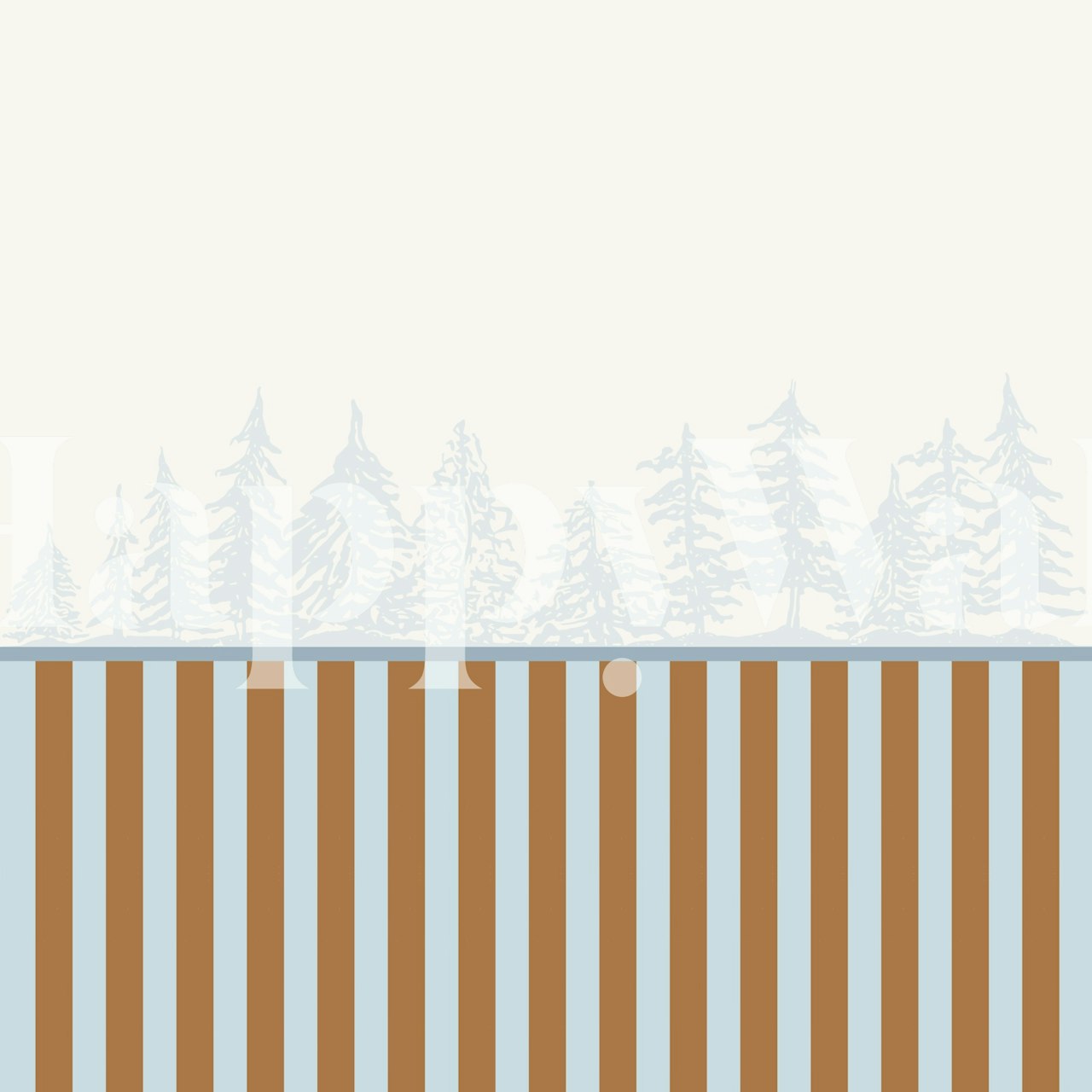 Half wall panel wallpaper with warm stripes and trees