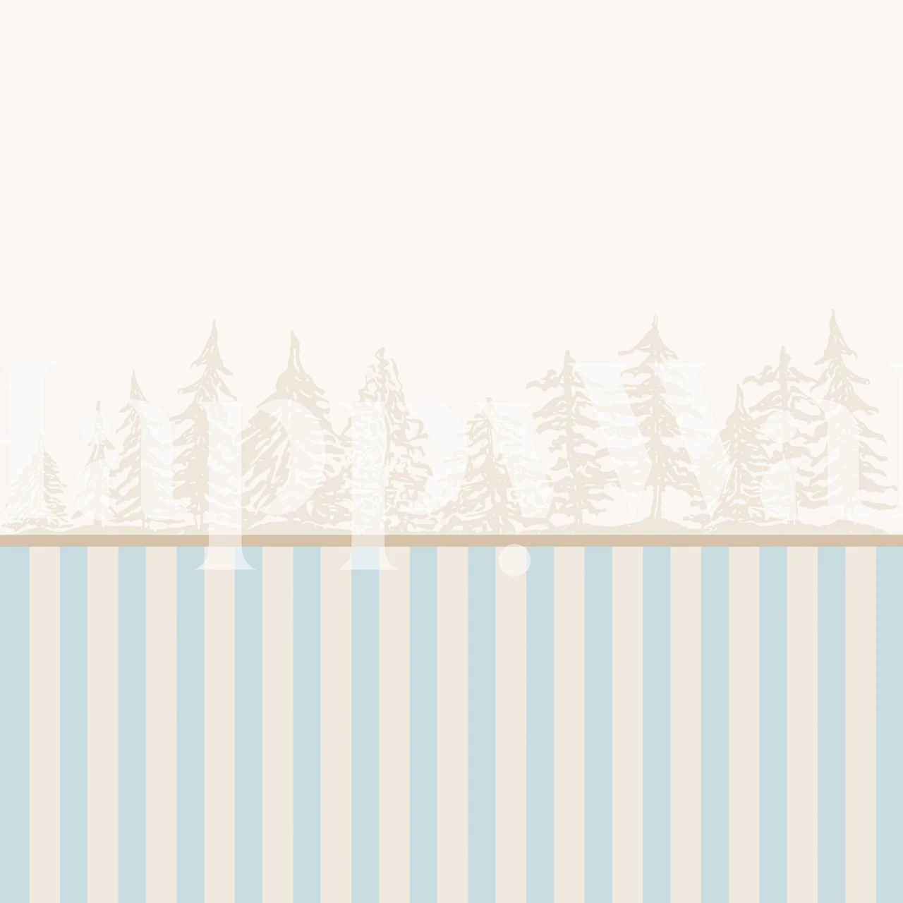 Half wall panel wallpaper with warm stripes and trees