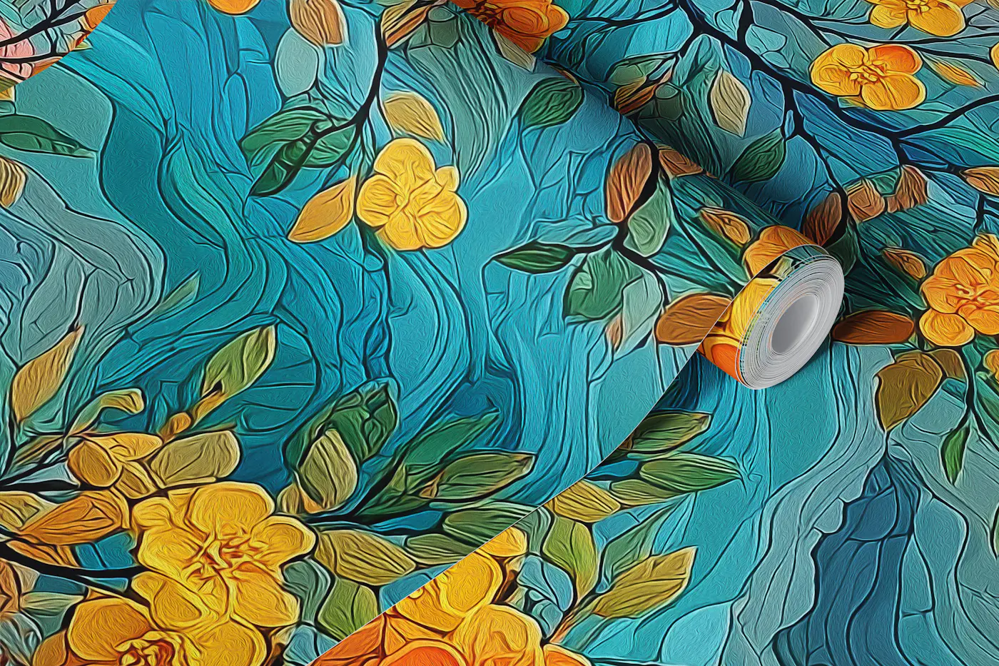 Golden Moon Blossom Tree wallpaper roll