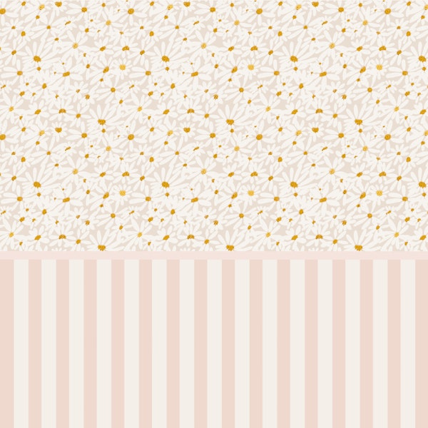 Pink Striped Half Panel with White Daisies