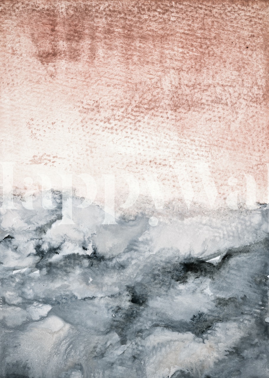 Papier peint paysage abstrait pastel avec des tons rose tendre et bleu