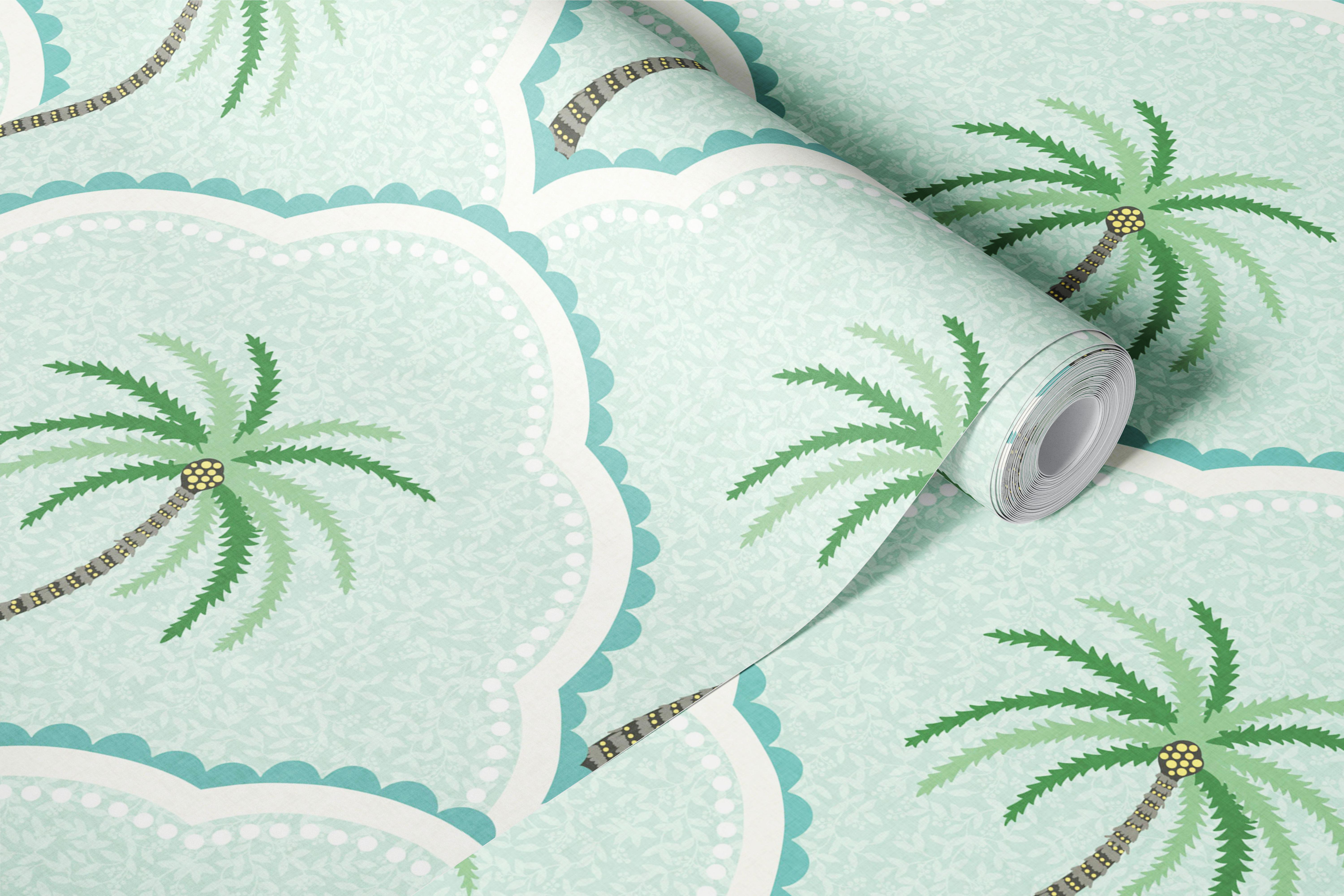 Tropical Palm Aqua Blue tapéta egy szobában