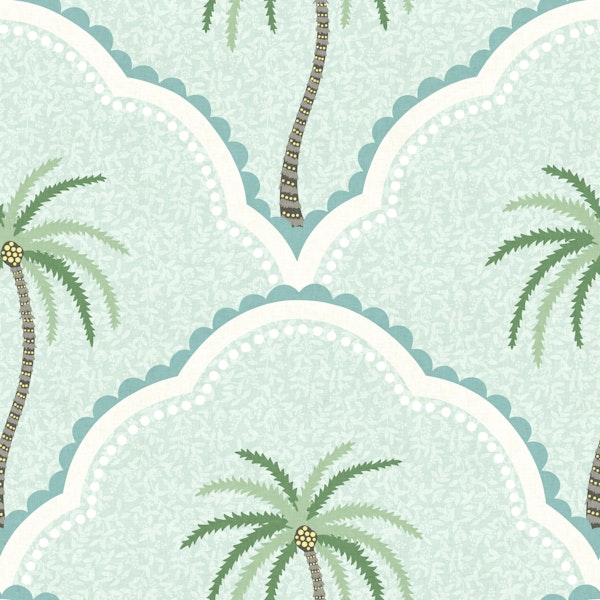 Tropical Fan Pattern - Aqua Blue