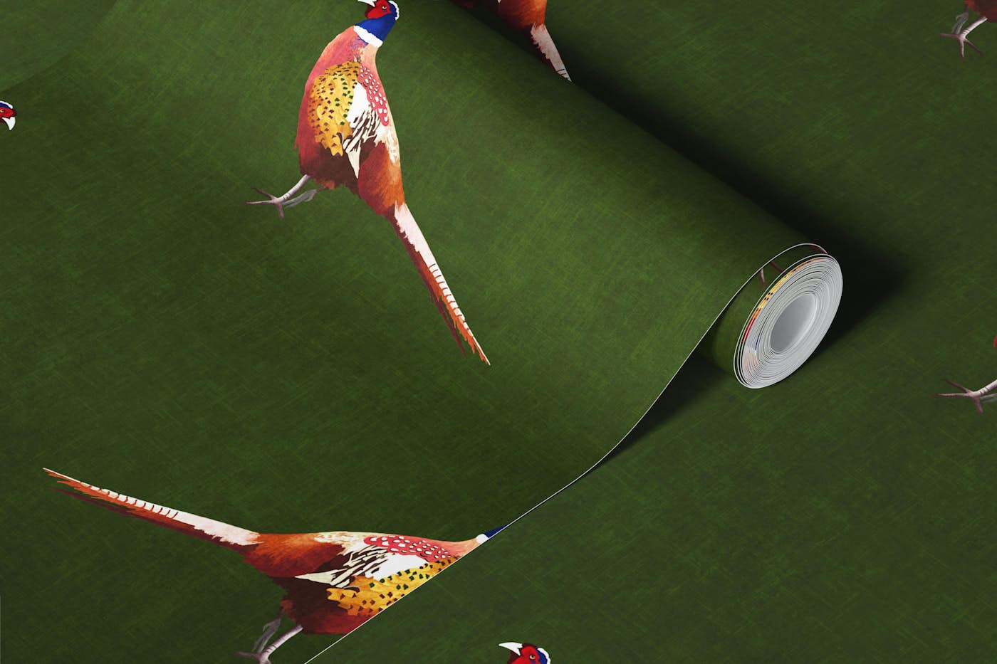 Mr Pheasant - Deep Green wallpaper roll