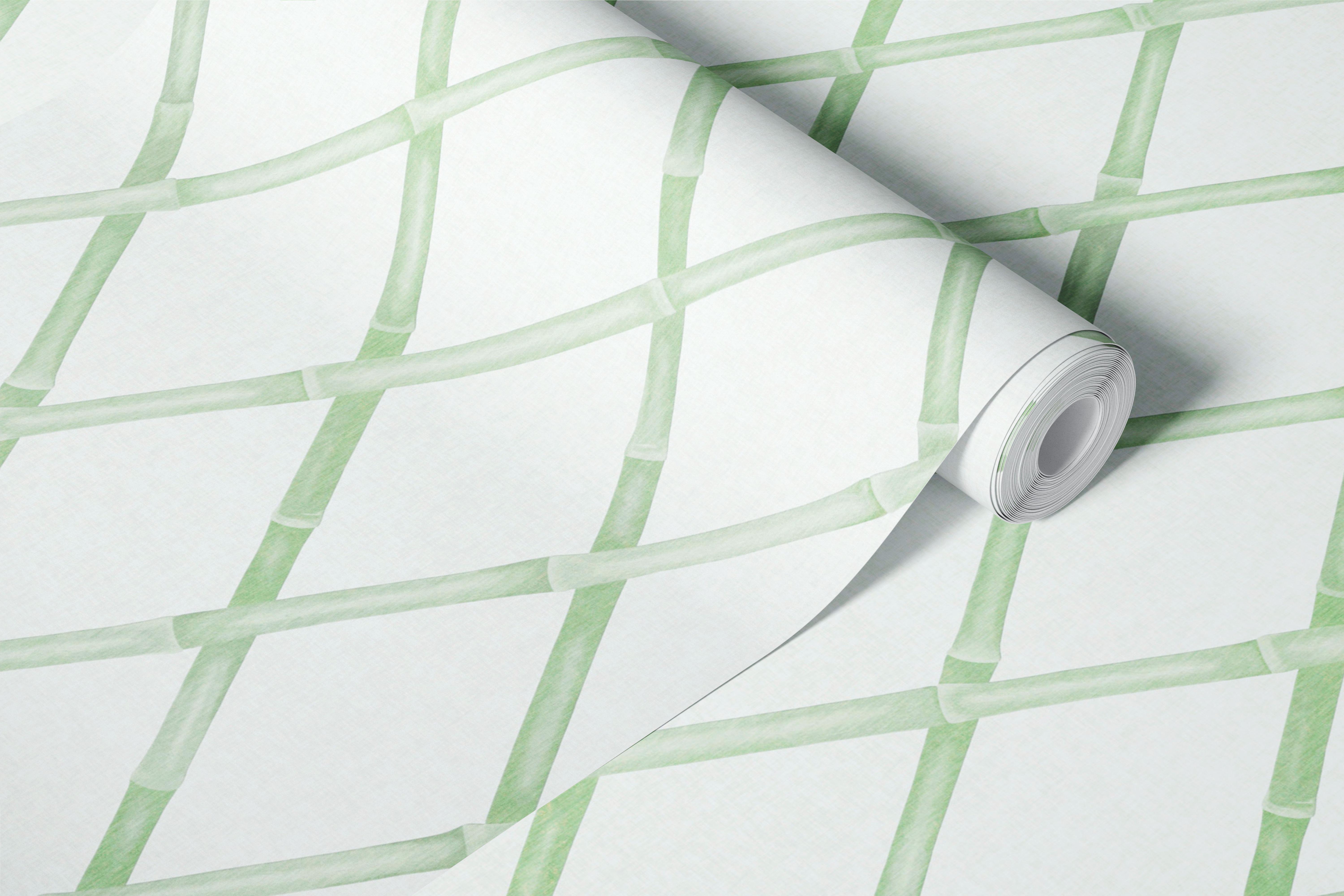 Bamboo Trellis - Muted Green behang in een kameromgeving