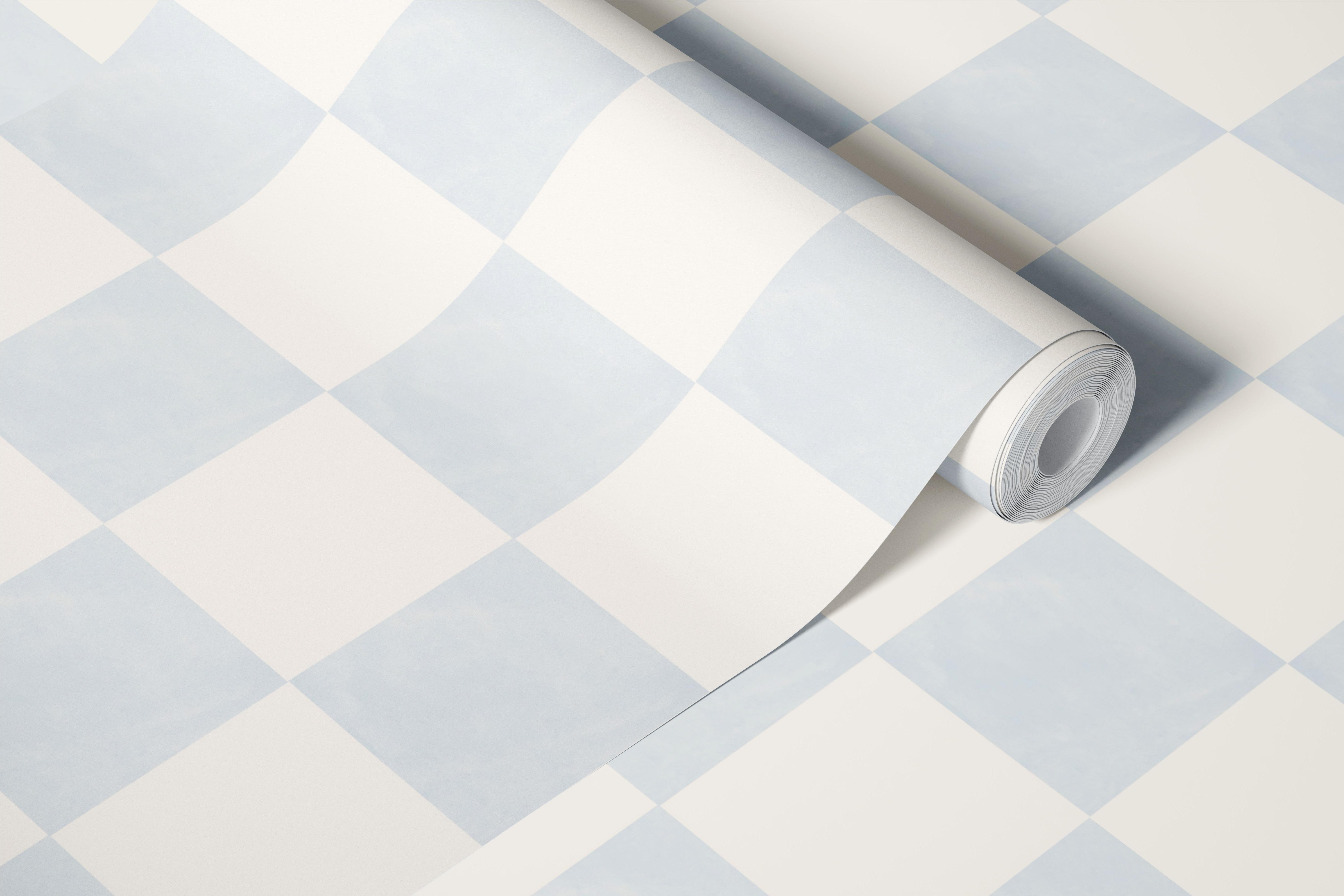Soft blue checkerboard wallpaper in a room (3/9)