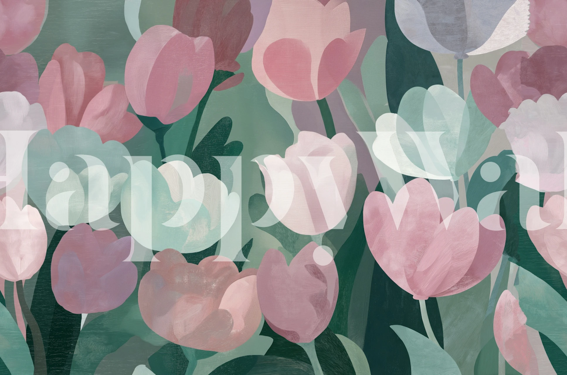 Soft pastel tulip garden wallpaper in a room