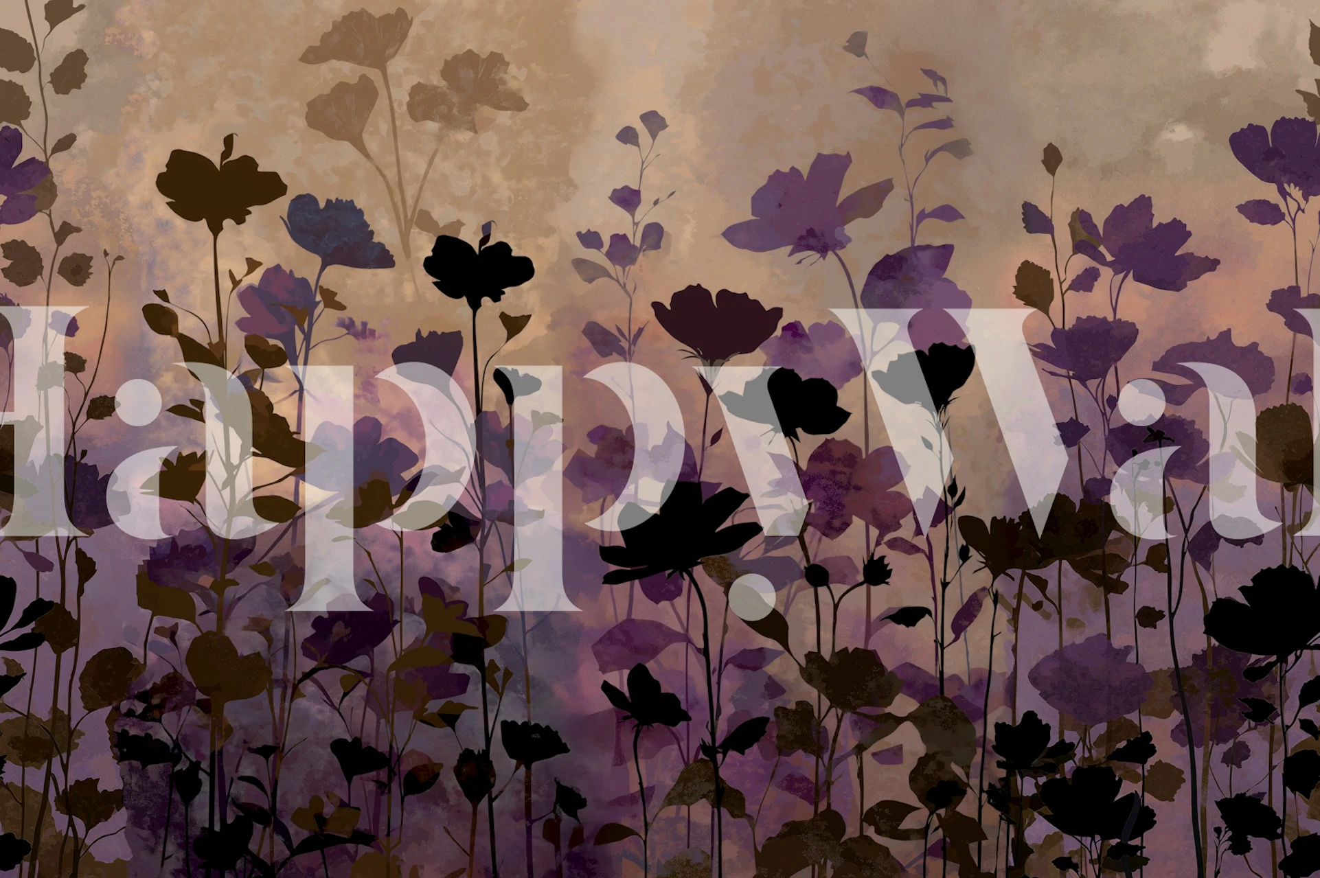 Moody Wildflower Silhouettes wallpaper in a room