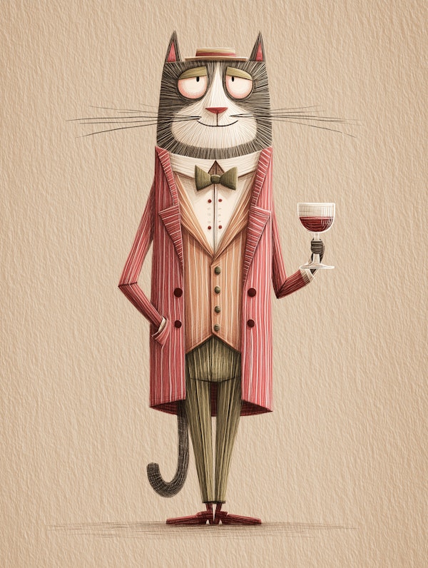 Elegant Cat With Wine Glass