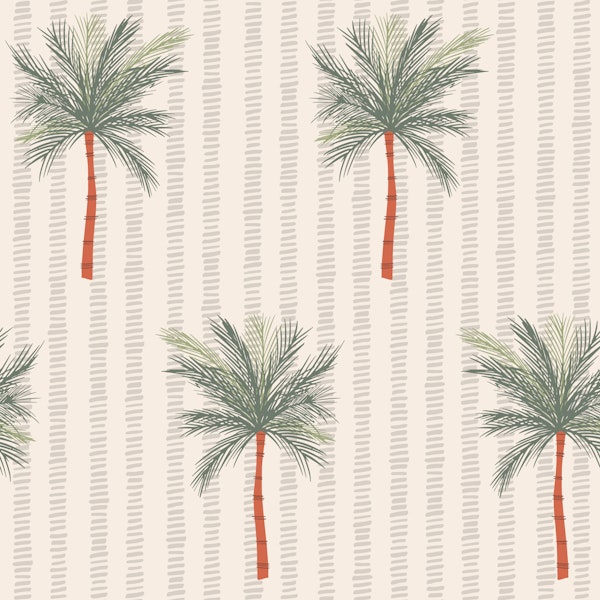 Bold palm trees on neutral greige soft stripe