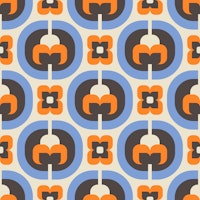 Mid Century Mod Florals Blue Orange wallpaper