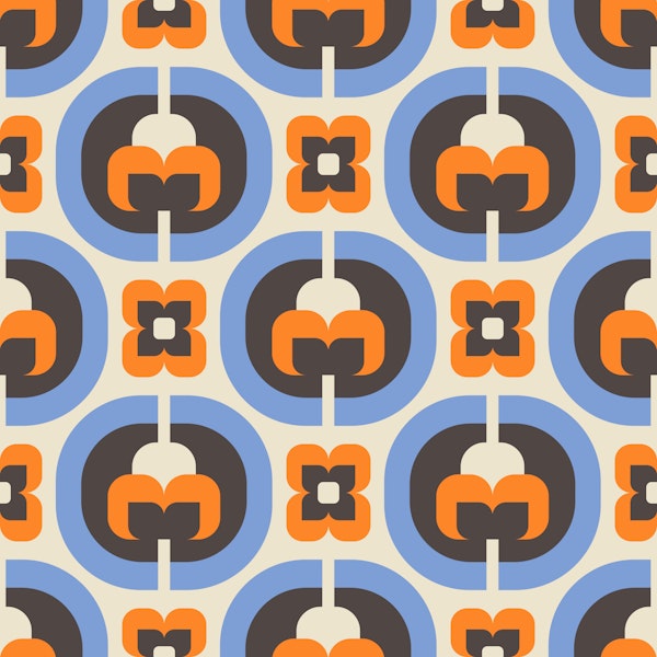 Mid Century Mod Florals Blue Orange