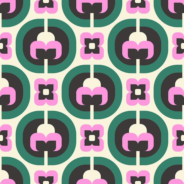 Mid Century Mod Florals Pink Green