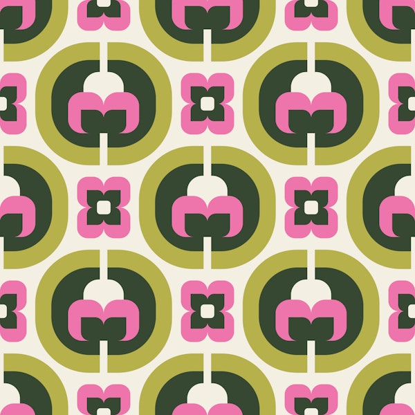 Mid Century Mod Florals Green Pink