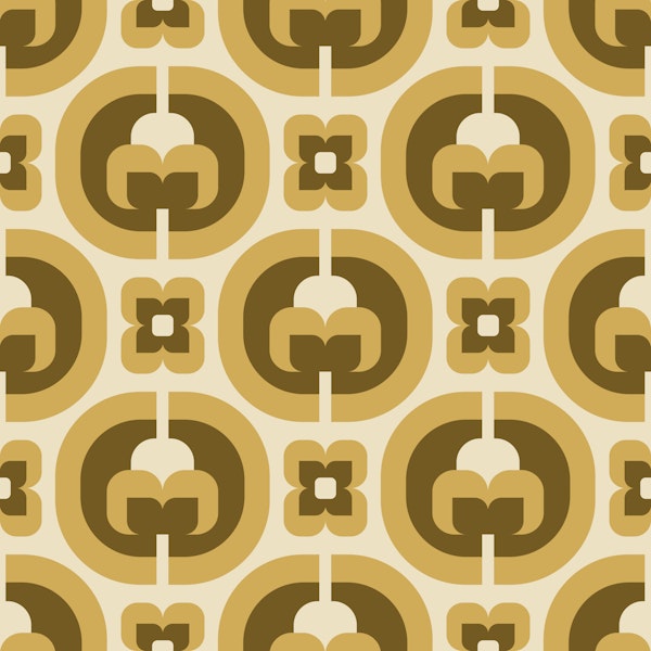 Mid Century Mod Florals Yellow Brown