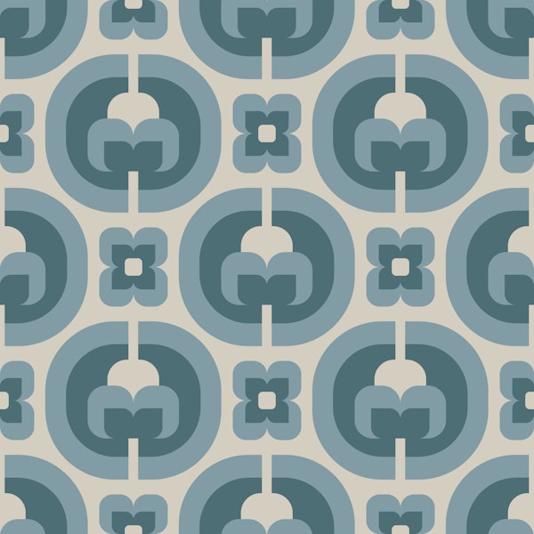 Mid Century Mod Florals Muted Blue