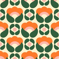 Bold Retro Floral Geometrics Orange Green wallpaper
